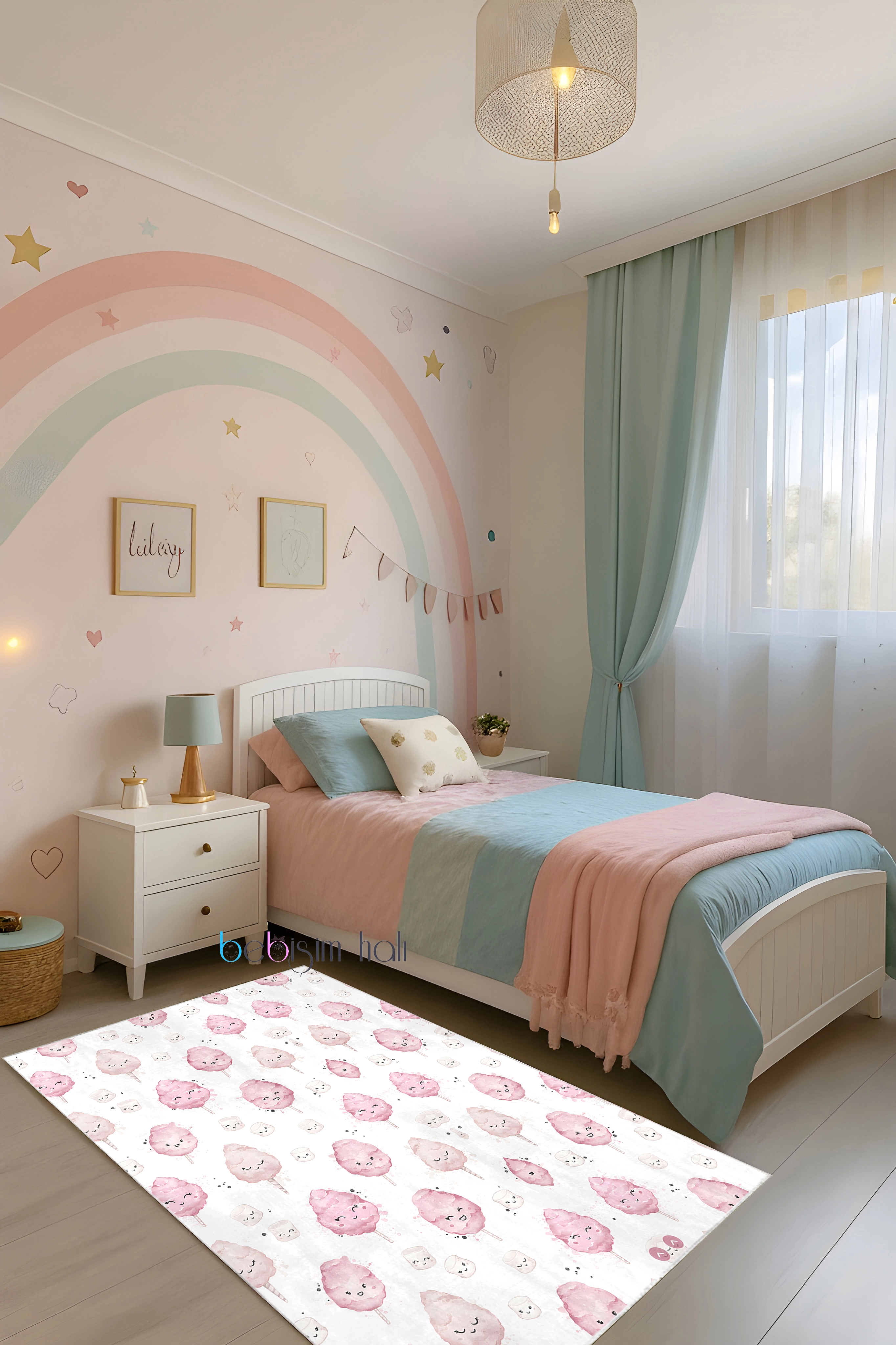 Pamuk Şeker Rüyası Tatlı Bambu Çocuk Odası Halısı