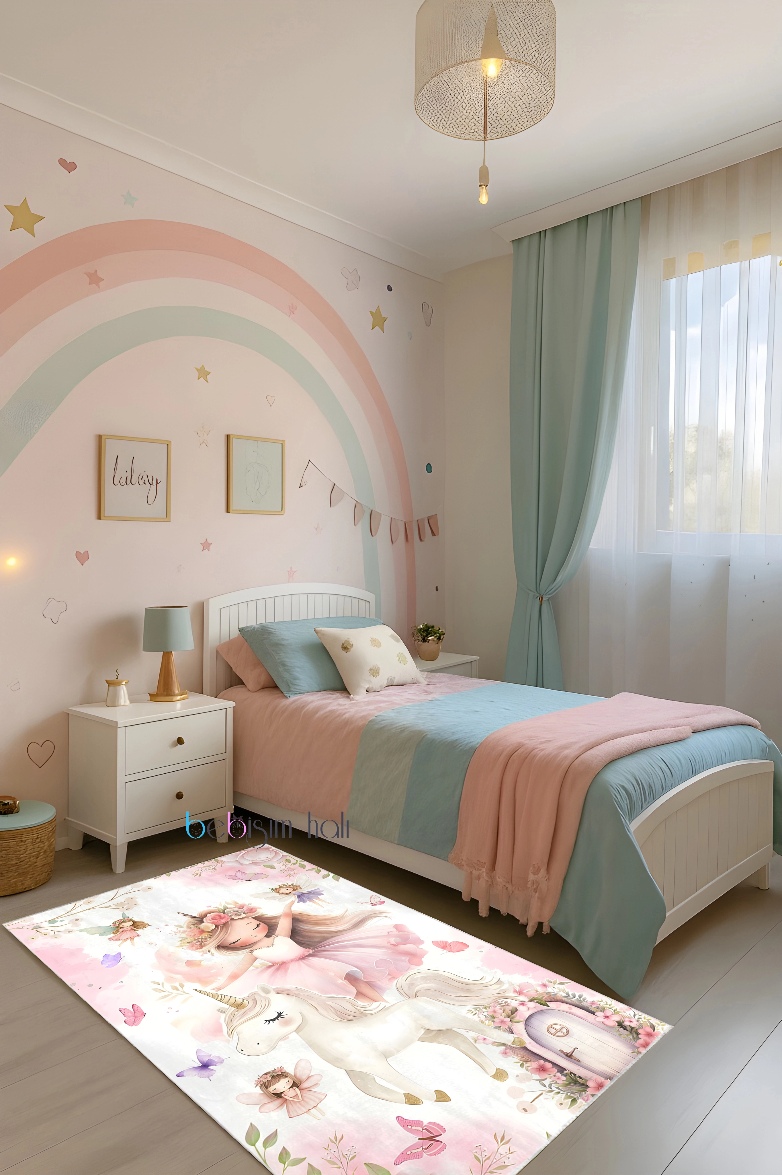 Peri Kız Unicorn Masalı Bambu Çocuk Odası Halısı
