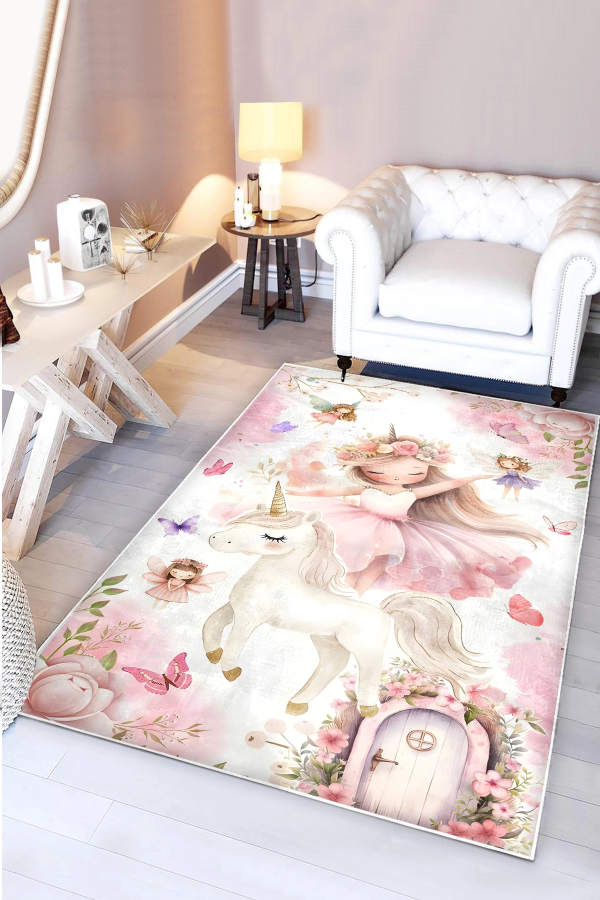 Peri Kız Unicorn Masalı Bambu Çocuk Odası Halısı