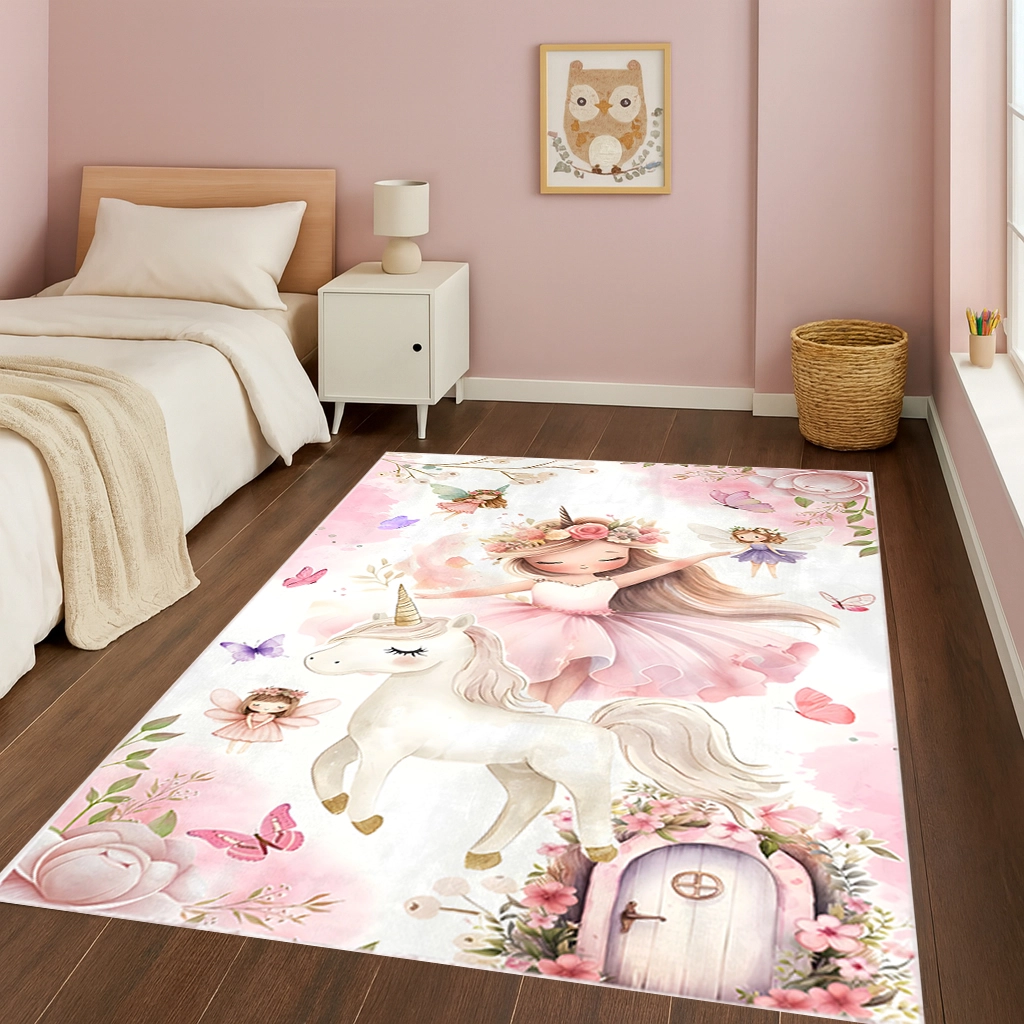 Peri Kız Unicorn Masalı Bambu Çocuk Odası Halısı