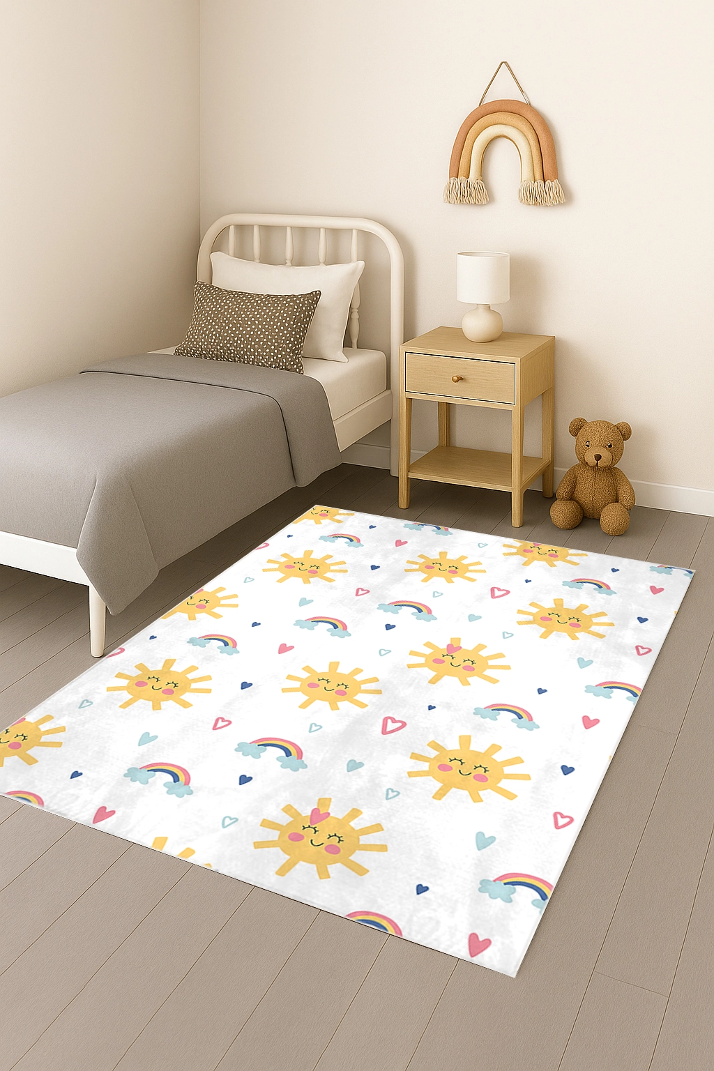 Güneş ve Kalpli Bambu Çocuk Odası Halısı