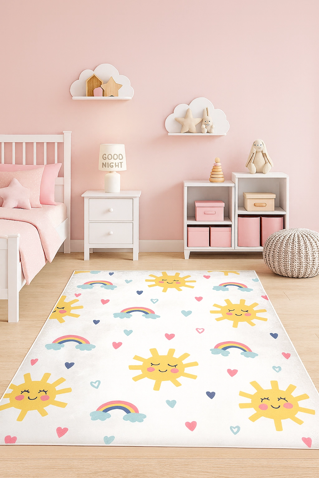 Güneş ve Kalpli Bambu Çocuk Odası Halısı