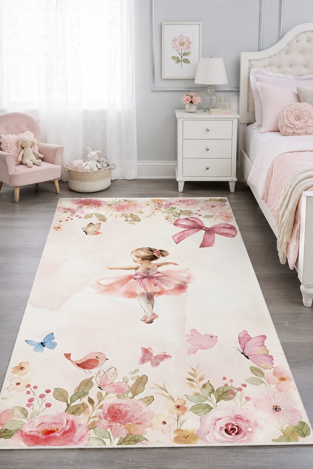 Pastel Gökkuşağı Yıldız Kalp Desenli Çocuk Odası Halısı
