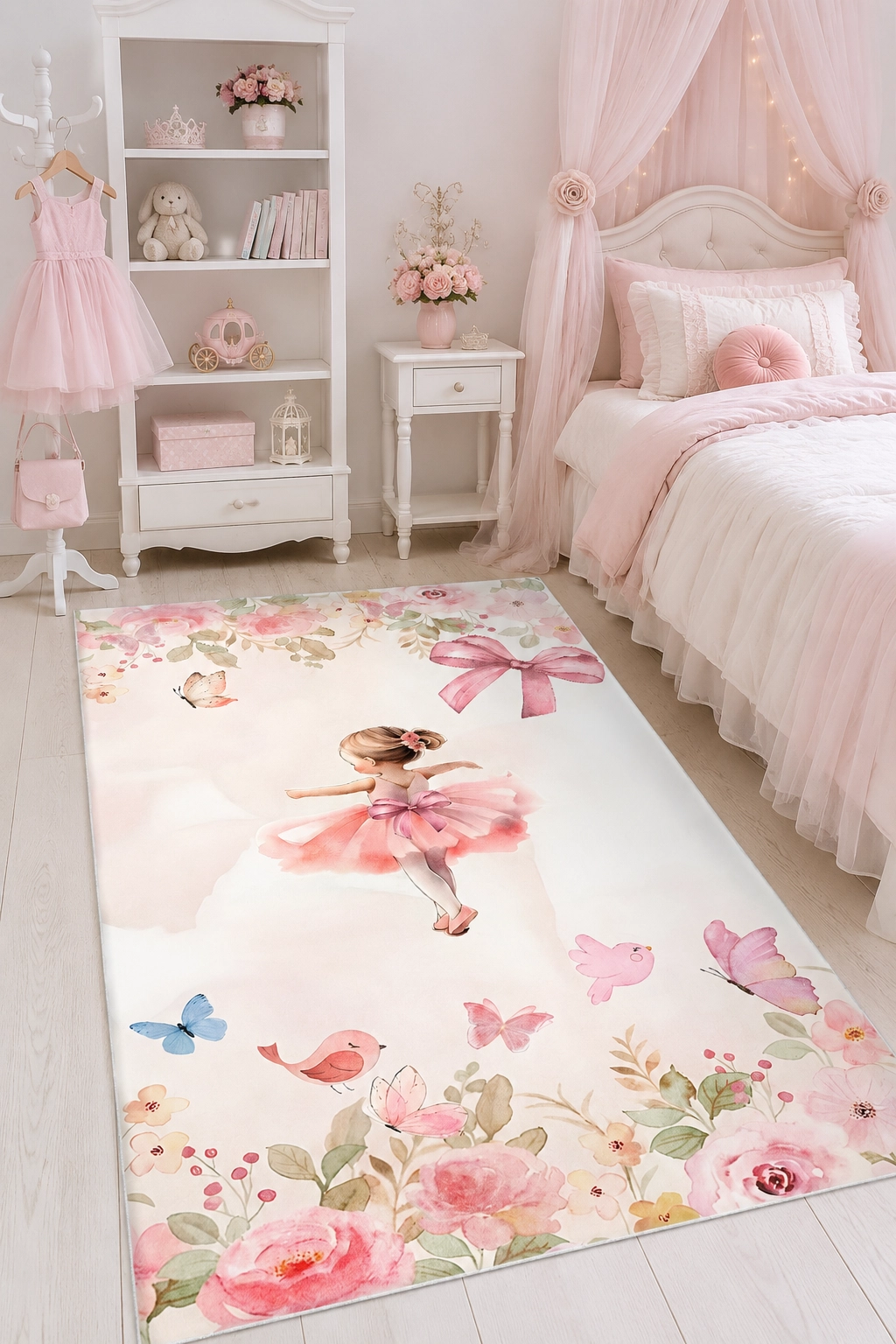 Pastel Gökkuşağı Yıldız Kalp Desenli Çocuk Odası Halısı