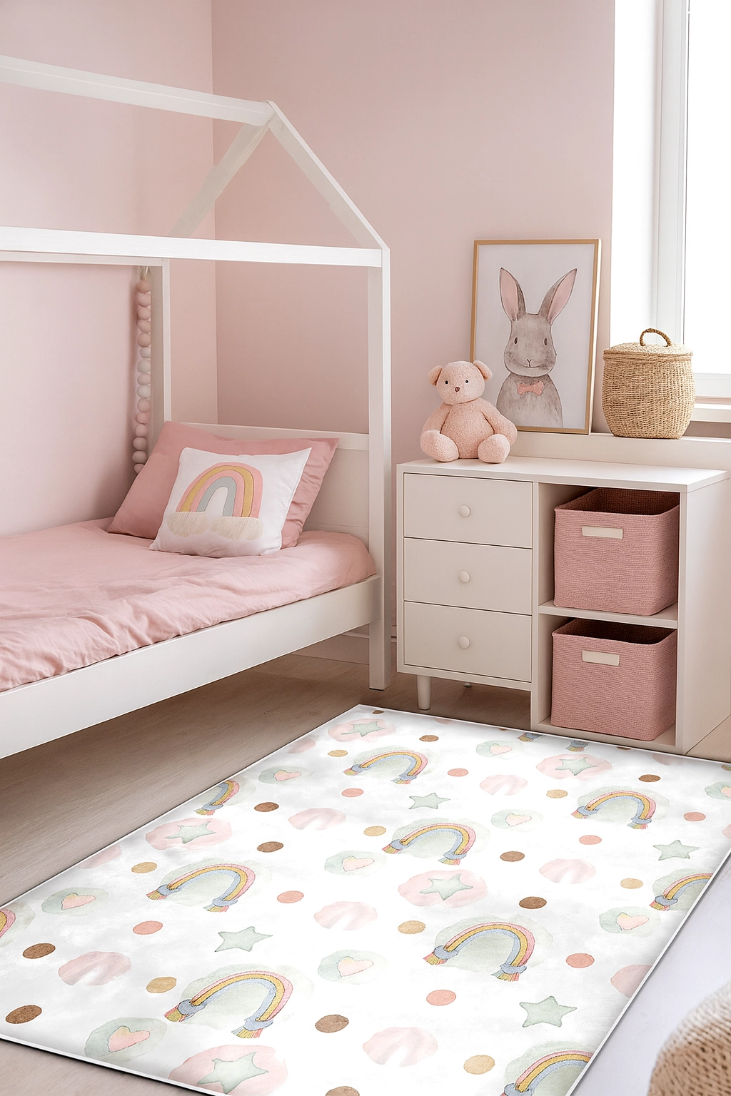 Gökkuşağı Bulut Bambu Çocuk Odası Halısı