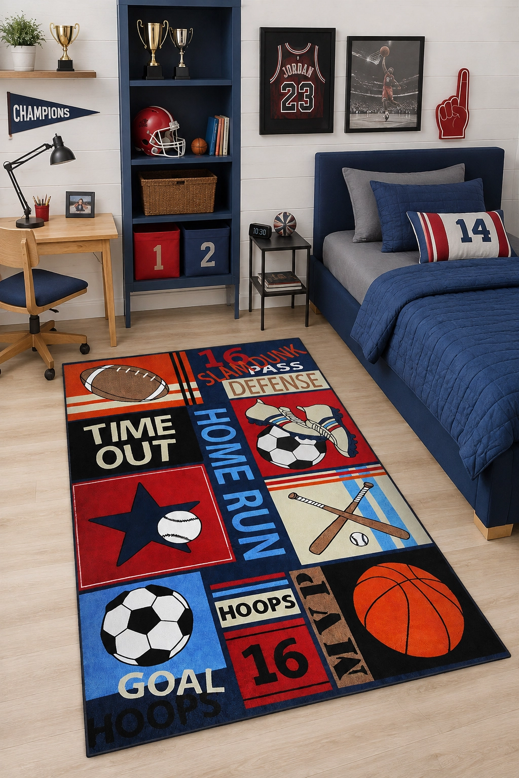 Futbol Basketbol ve Spor Desenli Erkek Çocuk Odası Halısı