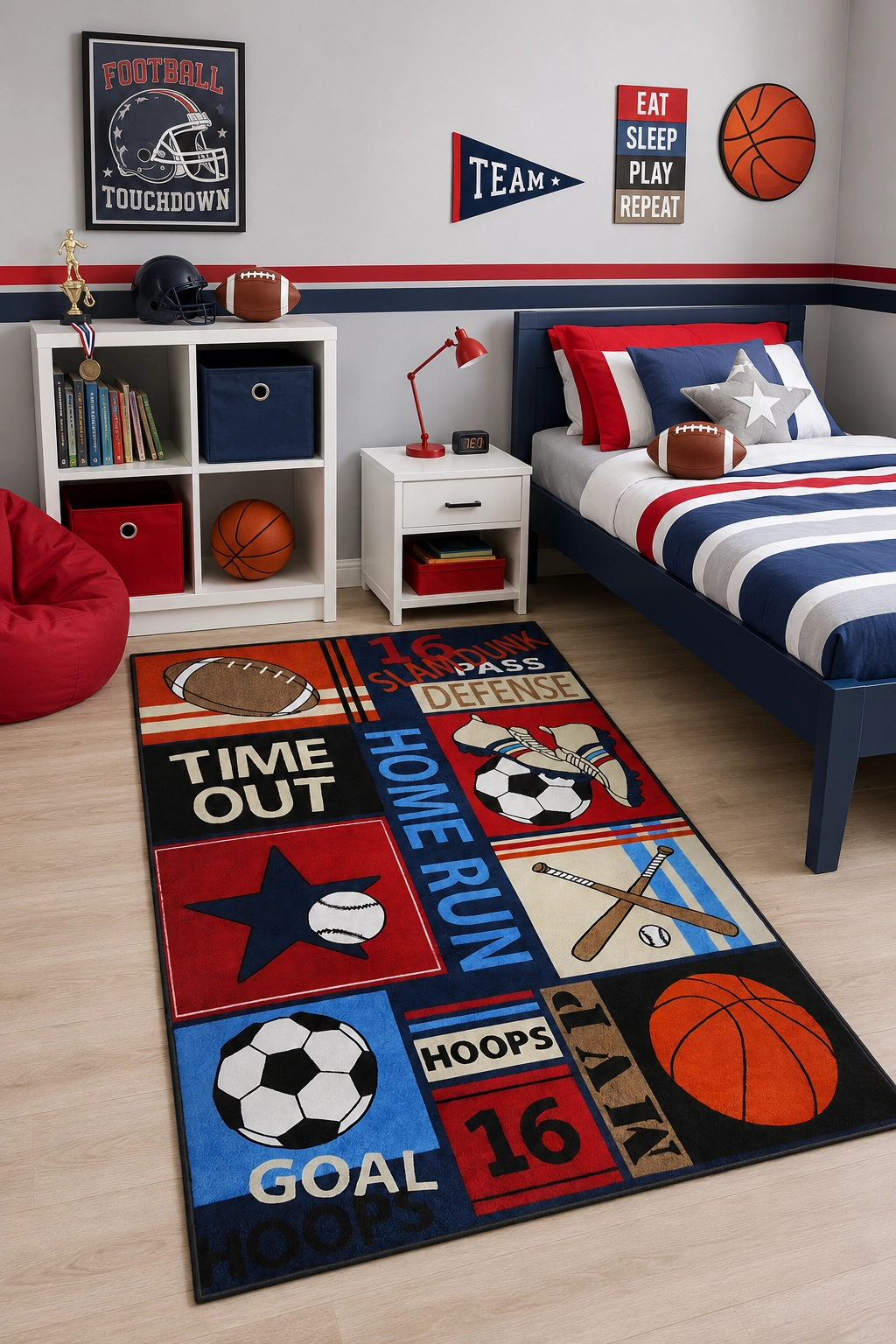 Futbol Basketbol ve Spor Desenli Erkek Çocuk Odası Halısı