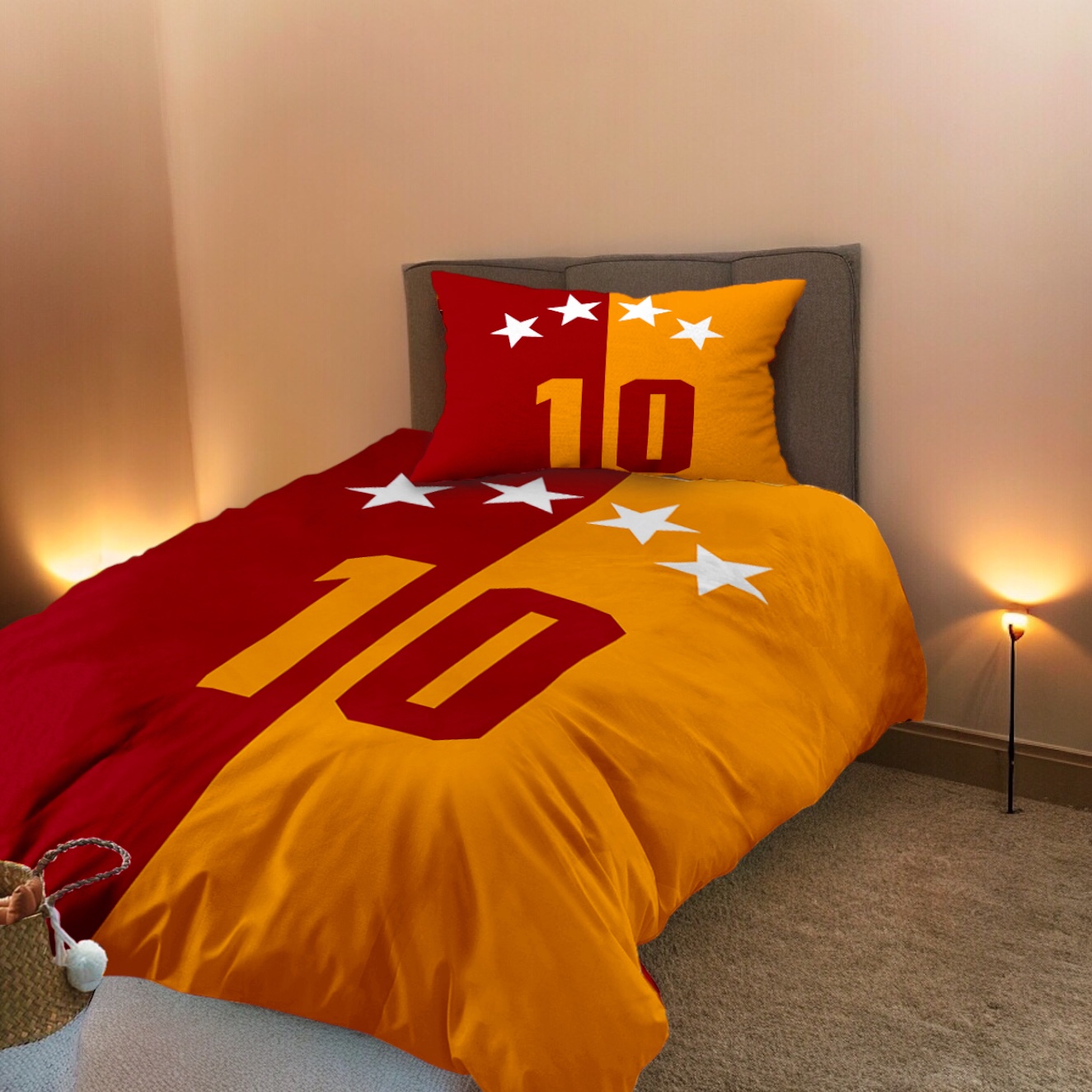 Taraftar  Sarı Kırmızı  Yıldız Top Desenli Tek Kişilik Bebek Çocuk Nevresim Takımı