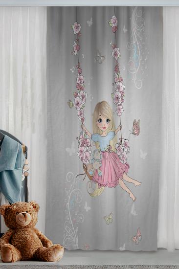 Prenses Peri Kız Kelebeklli Çiçekli Çift Kanatlı Çocuk Odası Fon Perde