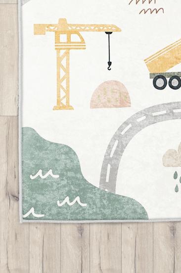 Eğitici Yollar İş Makineleri Çocuk Odası Halısı