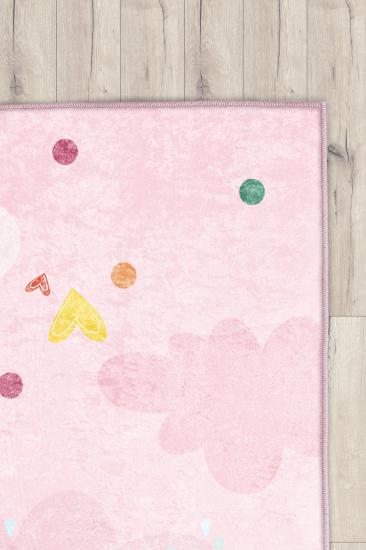 Gökkuşağı Bulutlu Pembe Çocuk Odası Halısı