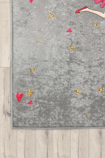 Prenses Kız Gri Kalpli Çocuk Odası Halısı