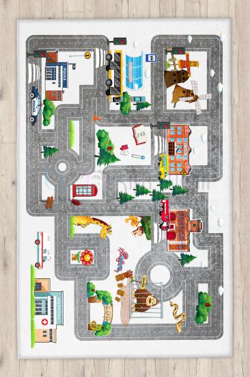 Yollu Eğitici Hayvanlar Şehir Çocuk Halısı