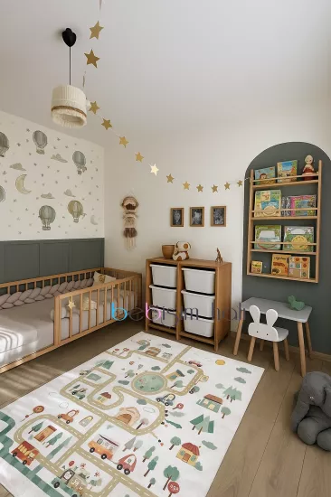 Eğitici Yollu Bambu Çocuk Odası Halısı