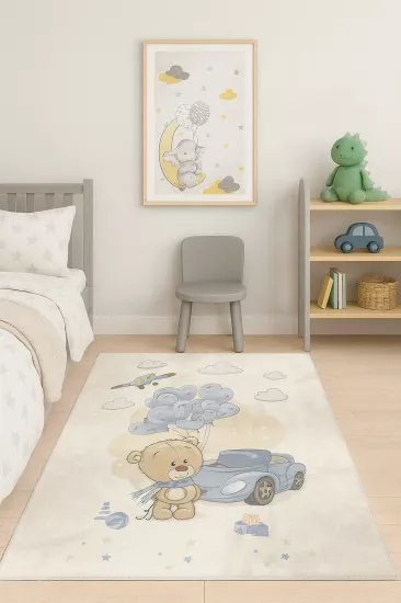 Sevimli Ayıcıklı Uçaklı Bambu Çocuk Odası Halısı