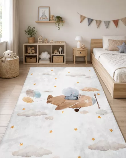 Sevimli Fil Bulutlu Bambu Çocuk Odası Halısı