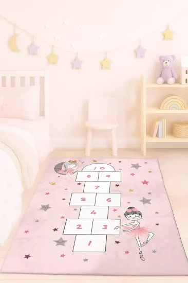Prenses Kız Seksekli Bambu Çocuk Odası Halısı