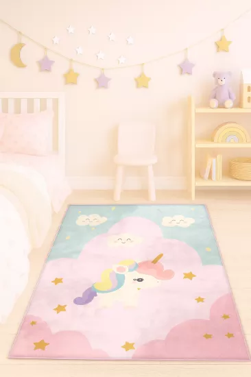 Sevimli Unicorn Bambu Çocuk Odası Halısı