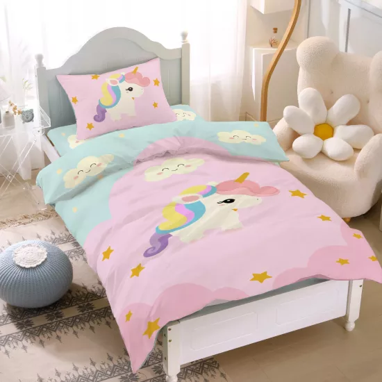 Sevimli Unicorn Pony Tek Kişilik Bebek Çocuk Nevresim Takımı