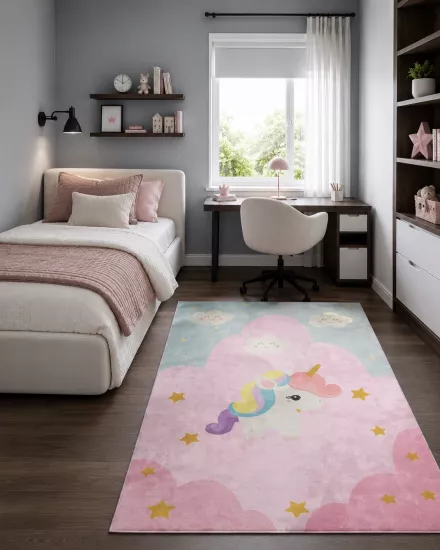 Sevimli Unicorn Bambu Çocuk Odası Halısı