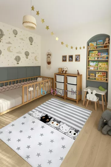 Sevimli Kediler Bambu Çocuk Odası Halısı
