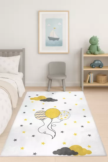 Balonlu Bulutlu Bambu Çocuk Odası Halısı