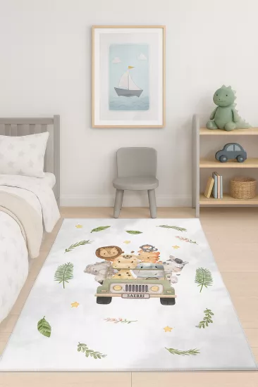 Safari Sevimli Hayvanlar Bambu Çocuk Odası Halısı