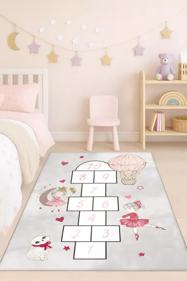Prensesler Seksekli Gri Bambu Çocuk Odası Halısı