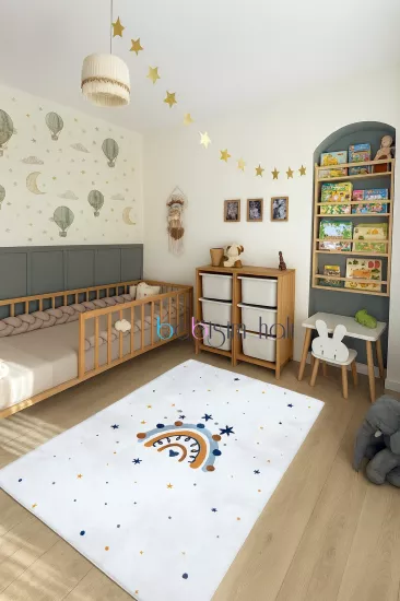 Gökkuşağı Yıldızlı Bambu Çocuk Odası Halısı