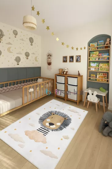 Sevimli Aslan Bambu Çocuk Odası Halısı