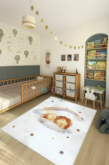 Gökkuşağı Yıldızlı Bambu Çocuk Odası Halısı