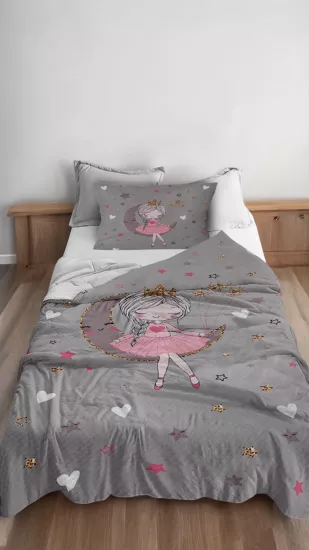 Prensesli Tek Kişilik Çocuk Pike Yastık Kılıflı