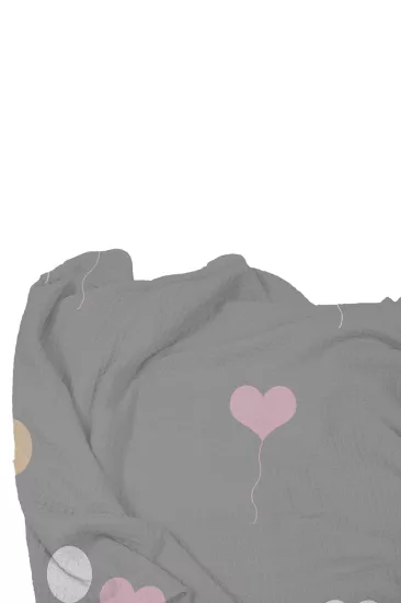 Kalpli Balonlu Gri Tek Kişilik Çocuk Pike Yastık Kılıflı