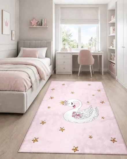 Puantiyeli Pembe Bambu Çocuk Halısı