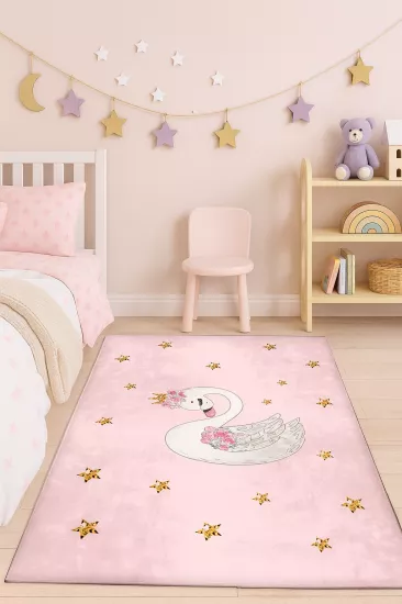 Puantiyeli Pembe Bambu Çocuk Halısı