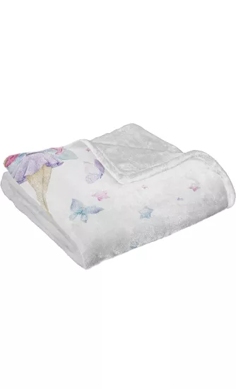 Prenses Kız Kelebekli Welsoft Çocuk Battaniyesi