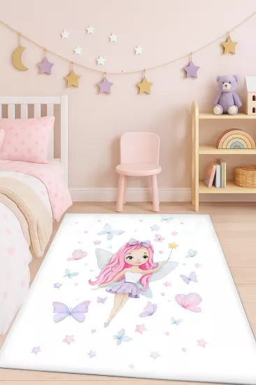 Prenses Kız Kelebekli Bambu Çocuk Halısı