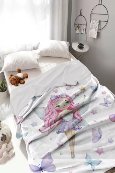 Prenses Kız Kelebekli Welsoft Çocuk Battaniyesi