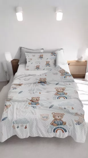 Ayıcıklı Tek Kişilik Çocuk Pike Yastık Kılıflı