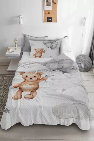 Ayıcıklı Tek Kişilik Çocuk Pike Yastık Kılıflı