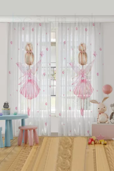 Balerin Çift Kanatlı Çocuk Odası Tül Perde