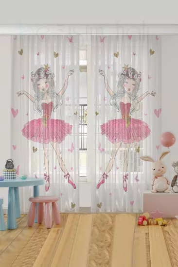 Balerin Çift Kanatlı Çocuk Odası Tül Perde