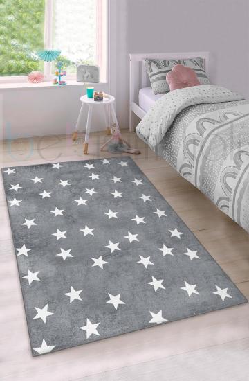 Yıldız Gri Desenli Çocuk Odası Halısı