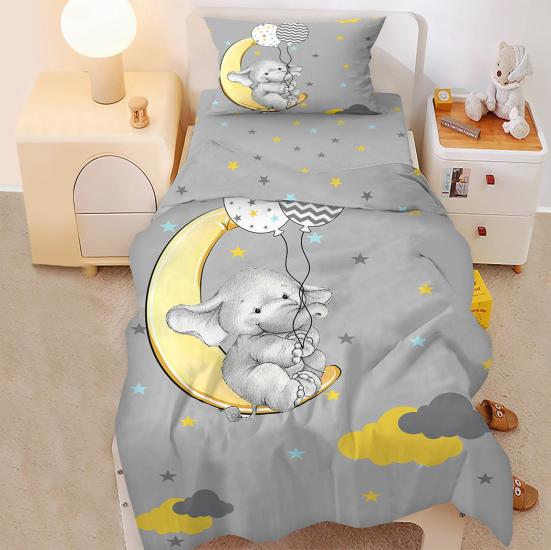 Sevimli Balon Tutan Fil Desenli Tek Kişilik Bebek Çocuk Nevresim Takımı