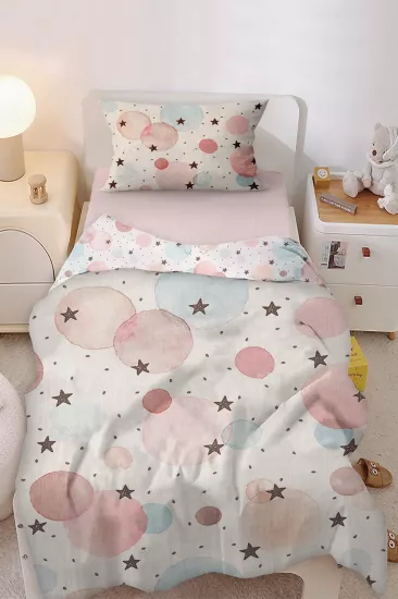 Puantiyeli Yıldız Desenli Tek Kişilik Bebek Çocuk Nevresim Takımı