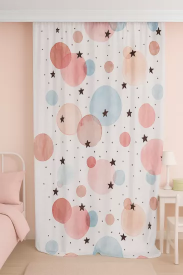 Puantiyeli  Çift Kanat Çocuk Odası Fon Perde