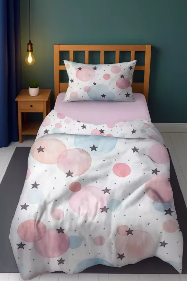 Puantiyeli Yıldız Desenli Tek Kişilik Bebek Çocuk Nevresim Takımı