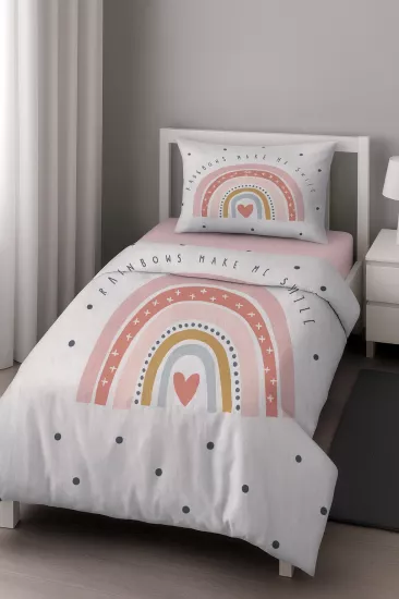 Gökkuşağı Desenli Tek Kişilik Bebek Çocuk Nevresim Takımı