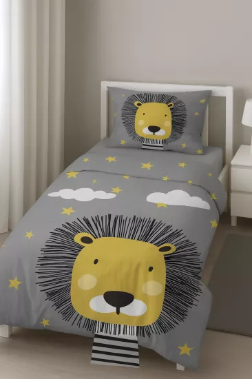 Sevimli Aslan Desenli Tek Kişilik Bebek Çocuk Nevresim Takımı
