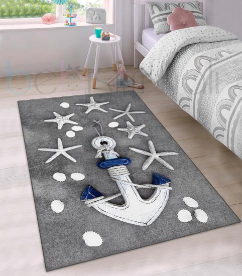 Denizci Çapa Deniz Yıldızı Desenli Çocuk Odası Halısı